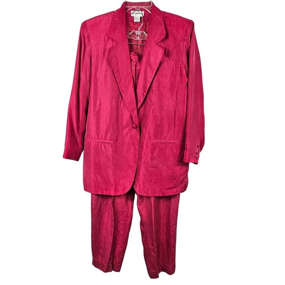 Vintage St. Angelina Womens M/LG Red Silk Blazer/Pant Suit Set FLAWS - Picture 1 of 16